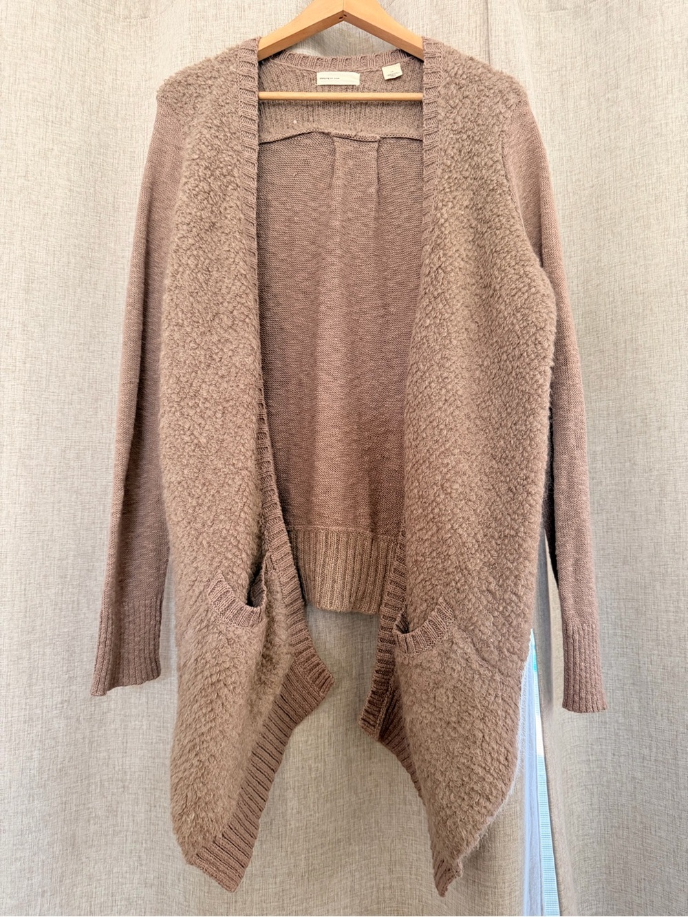 Anthropologie Cozy Open-Front Draped Cardigan - Dusty Taupe